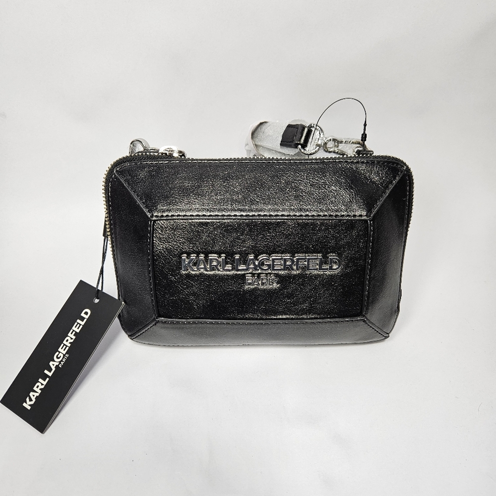 Karl Lagerfeld Metallic Black Ikons Clutch/Crossbody
